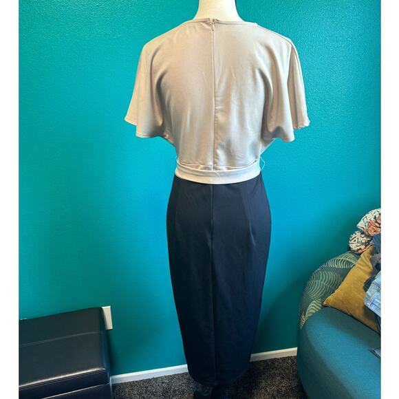 Grace Karin Taupe & Black Short Sleeve Midi Dress Women's Large - Picture 8 of 9